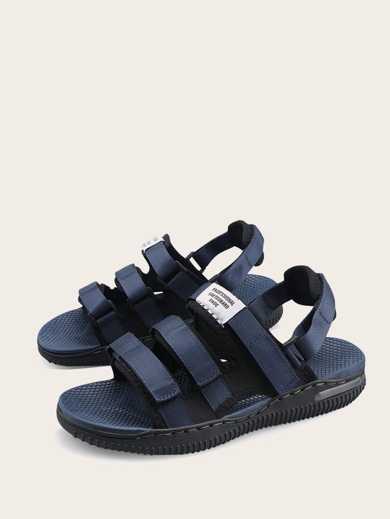 Navy Blue Hook-and-loop Straps Design Sandals