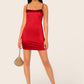 Bright Red Sleeveless Spaghetti Strap Solid Satin Mini Dress