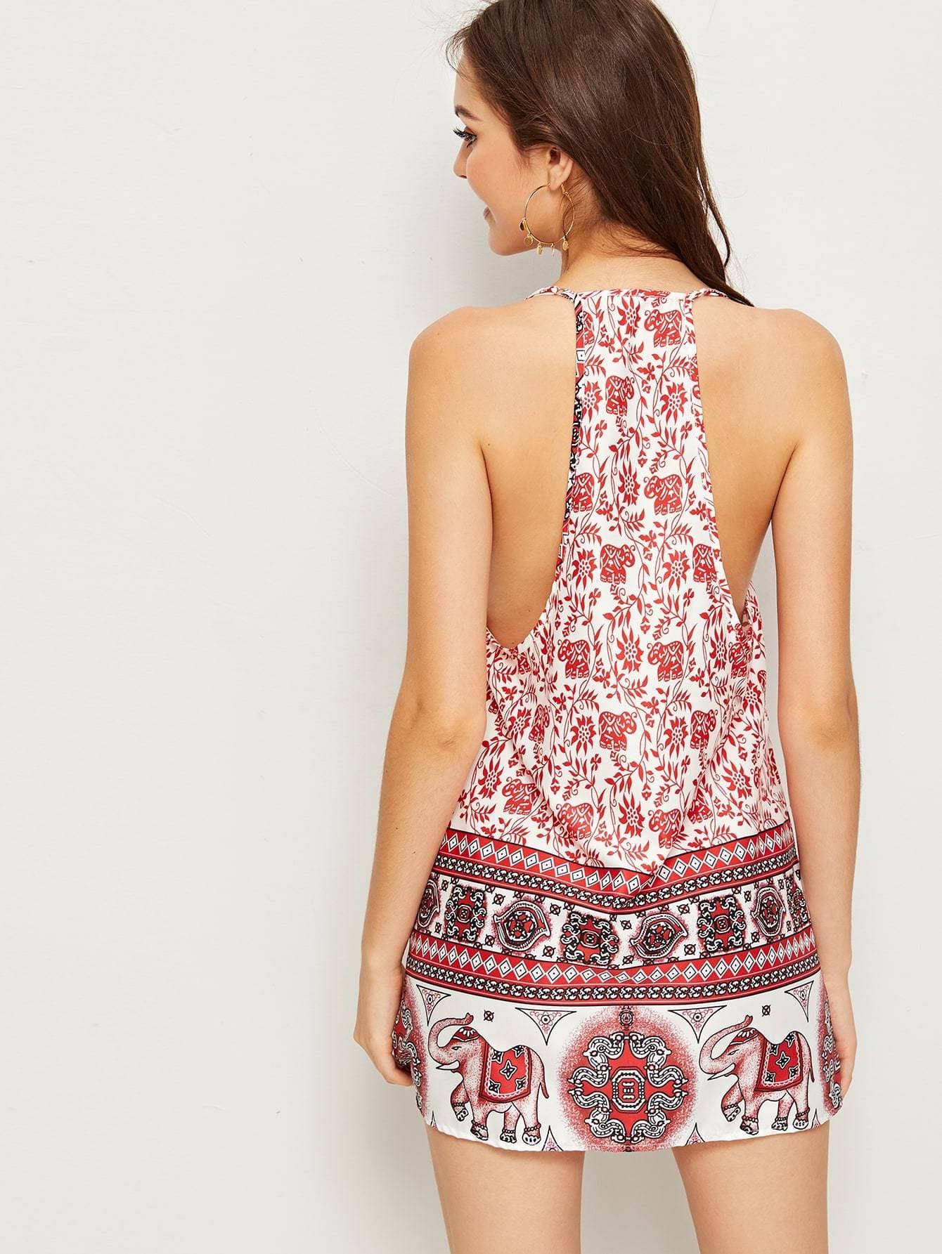 Sleeveless Spaghetti Strap Aztec Print Racer Back Slip Dress
