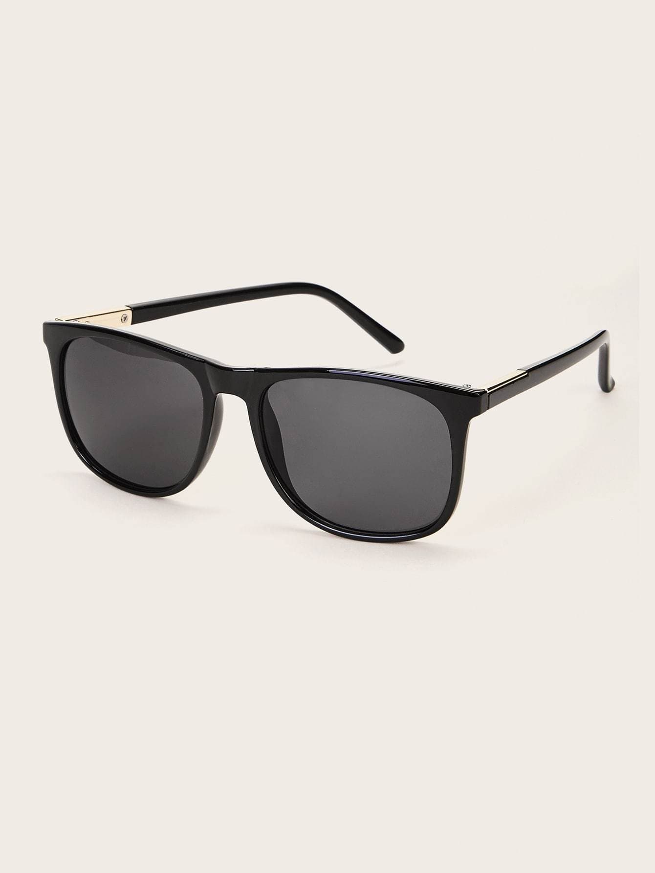 Black Solid Frame Flat Lens Sunglasses