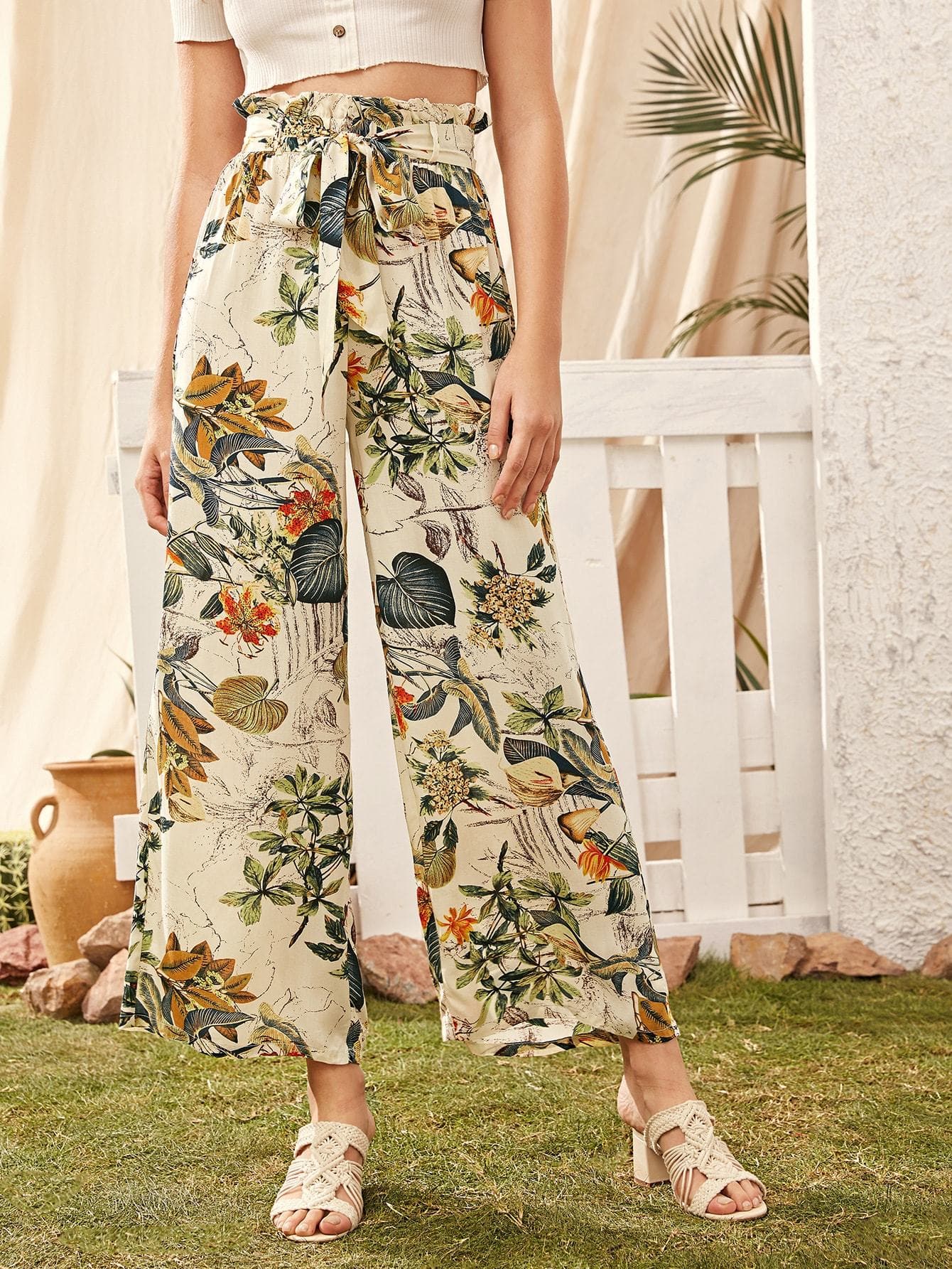 In the Tropics l Paperbag Waist Belted Floral Pants