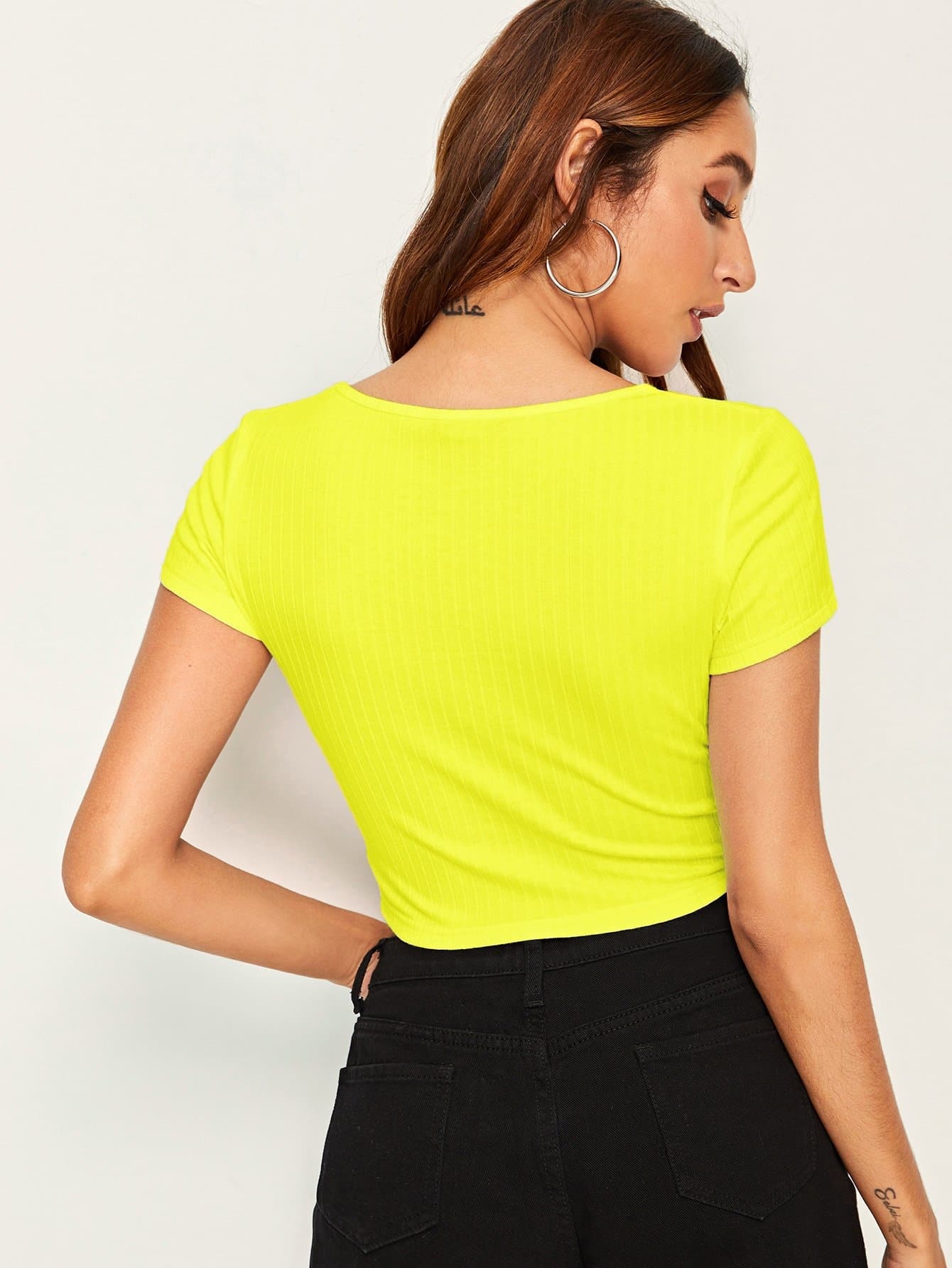 Slim Fit Cap Sleeve Round Neck Letter Print Rib-knit Crop Top