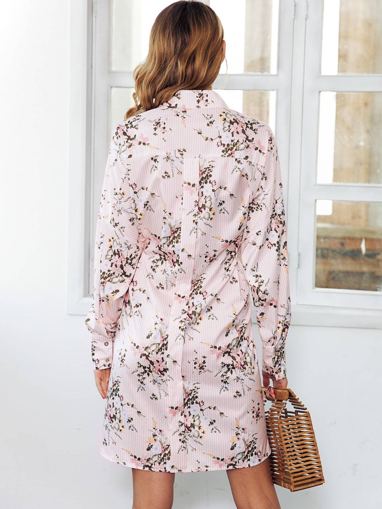 Simplee Floral Print High Low Hem Short Shirt Dress