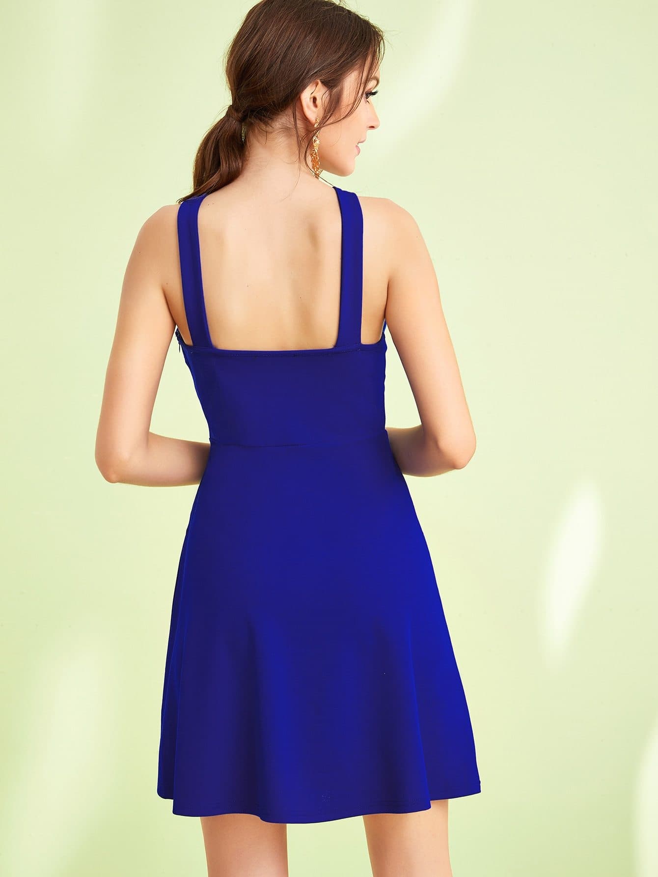 Bright Blue Sleeveless Crisscross Neck Fit & Flare Dress