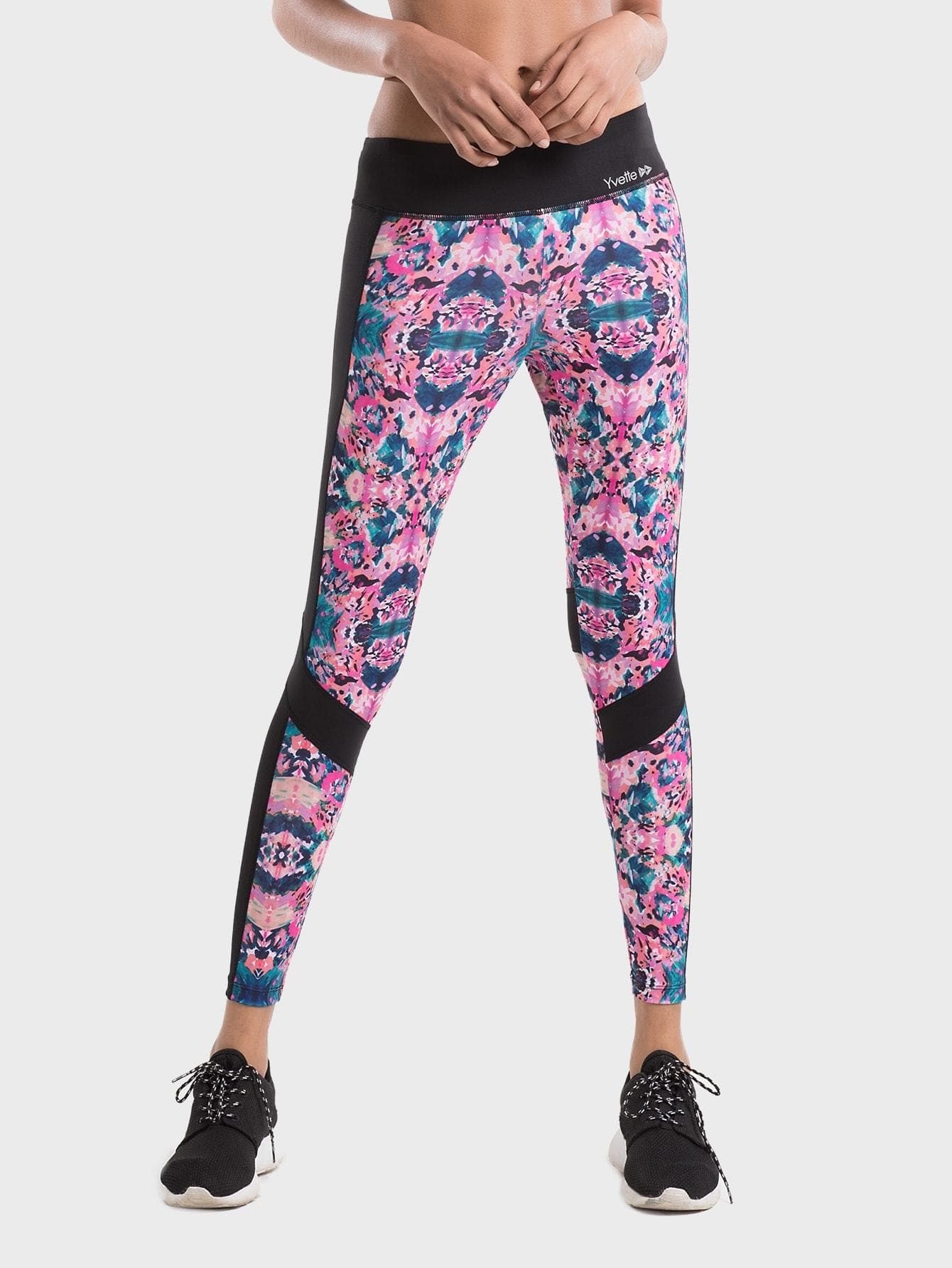 Wide Waistband Mesh Insert Tie Dye Leggings