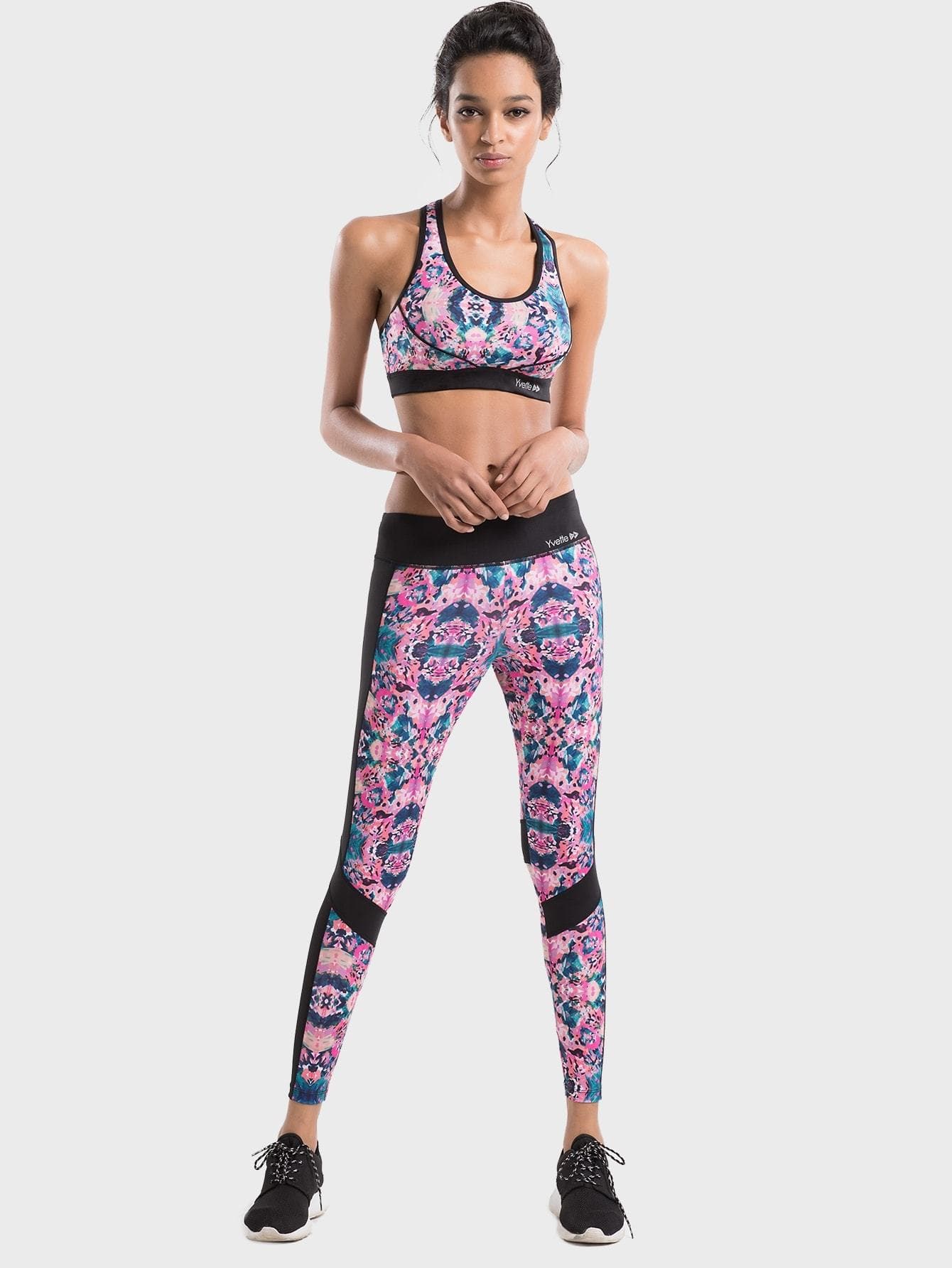Wide Waistband Mesh Insert Tie Dye Leggings
