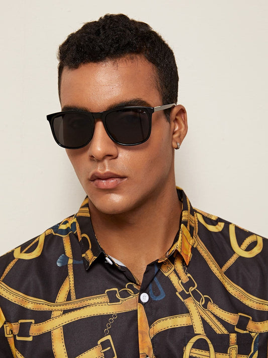 Black Solid Frame Flat Lens Sunglasses