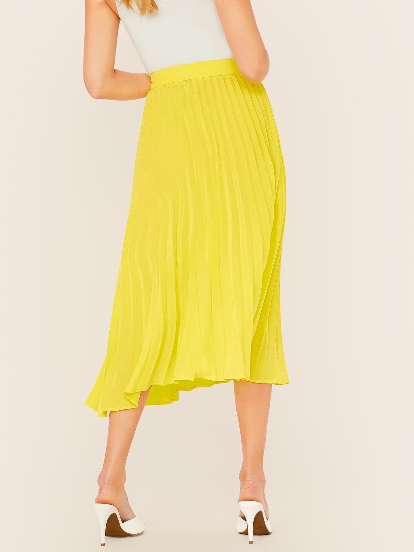 Neon Yellow High Waist Pleated Skirt
