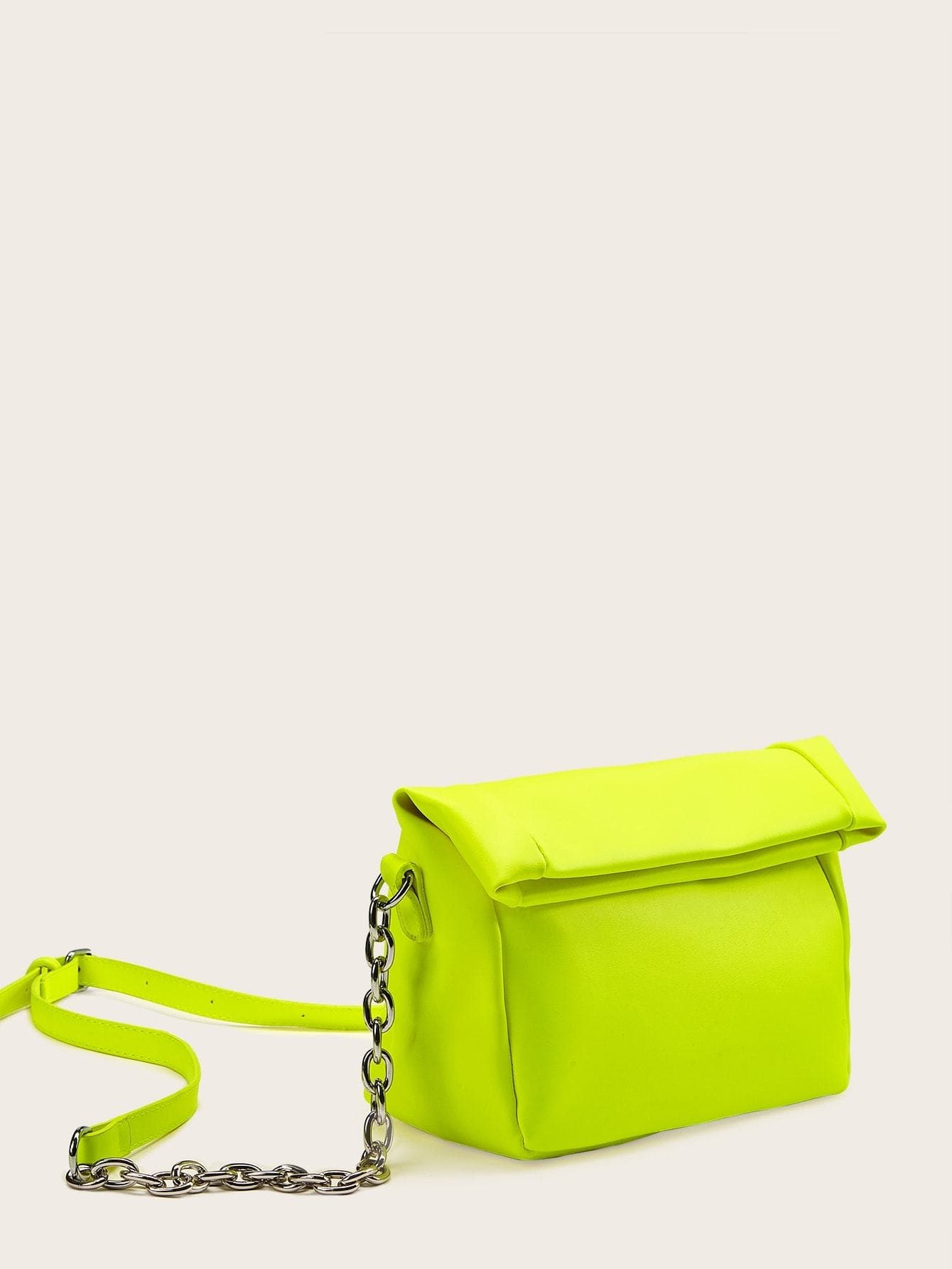Neon Lime Fold Over Chain Bag