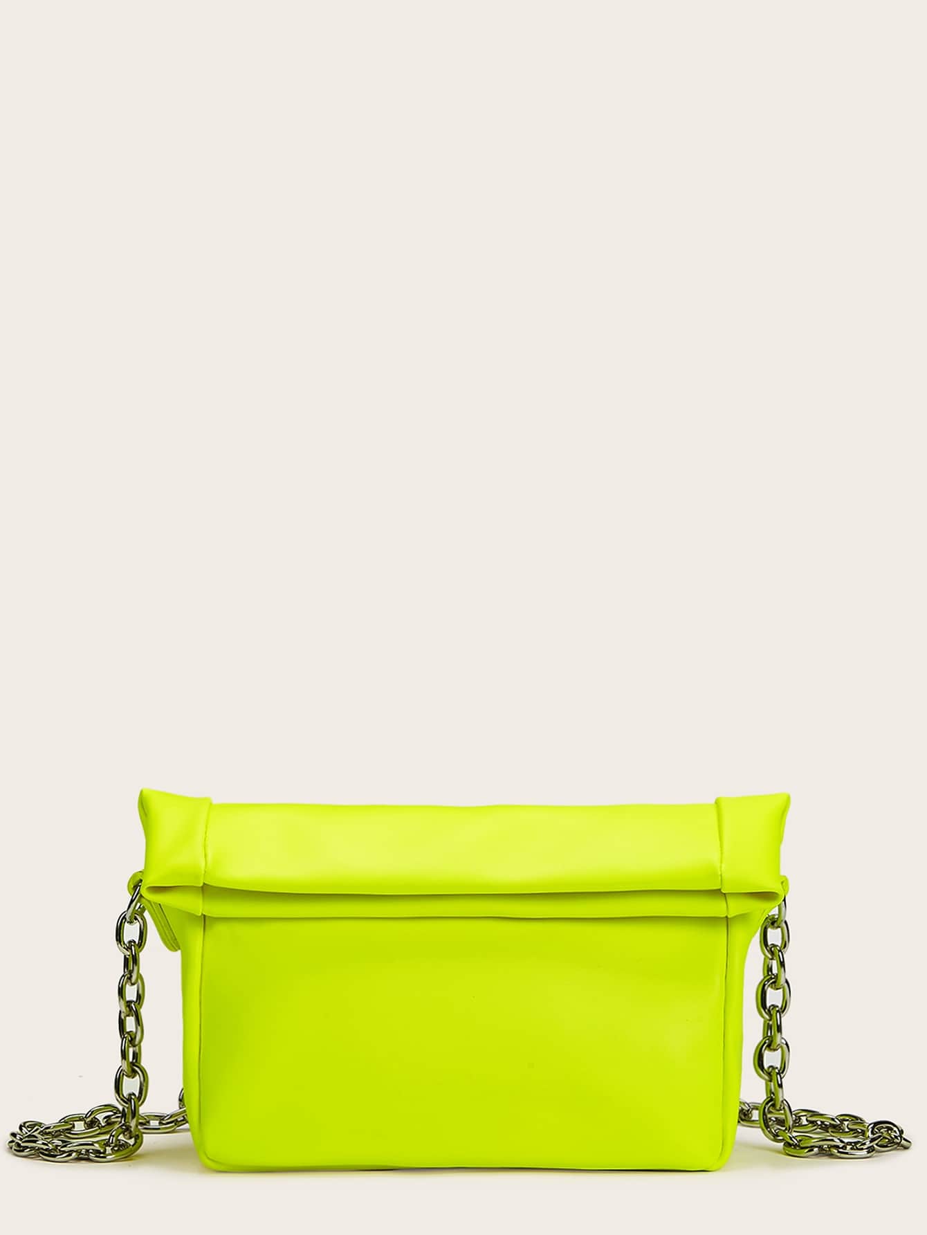 Neon Lime Fold Over Chain Bag