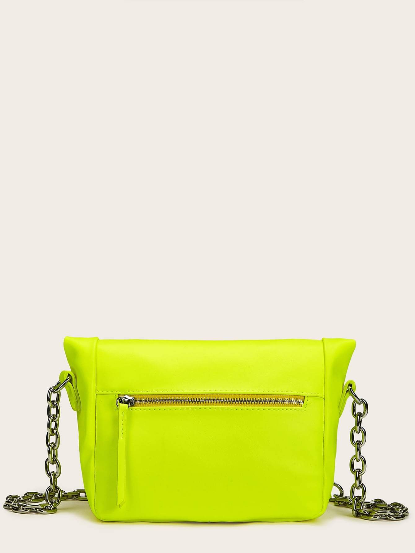 Neon Lime Fold Over Chain Bag