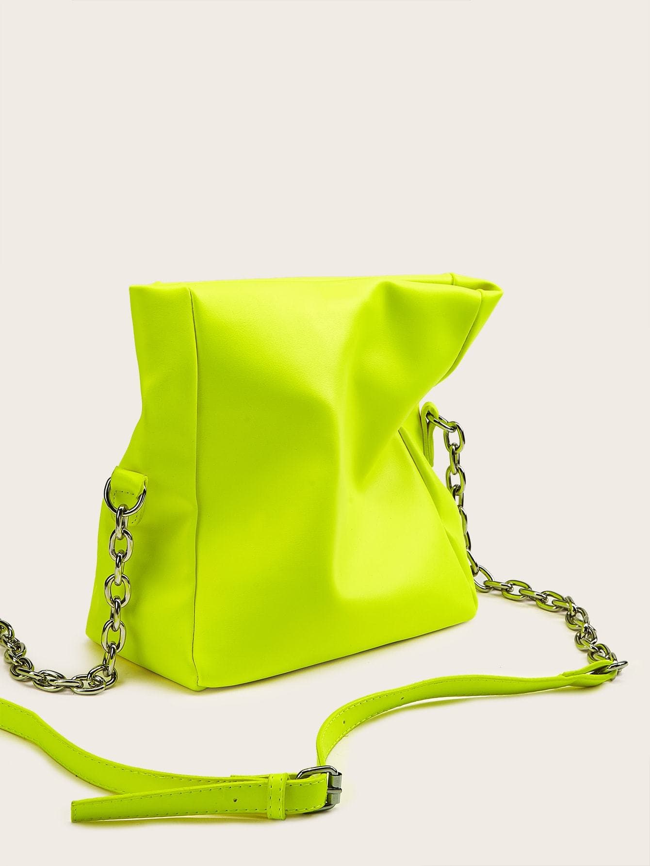 Neon Lime Fold Over Chain Bag