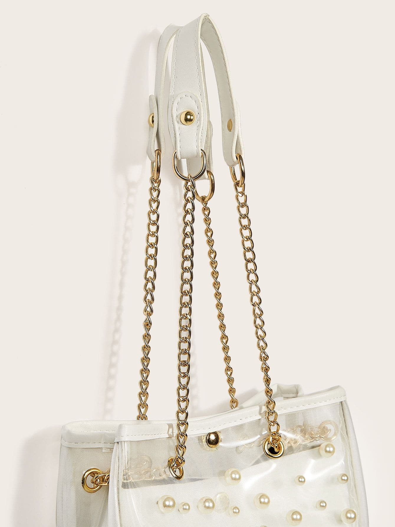 Faux Pearl Decor Clear Bag With Inner Pouch