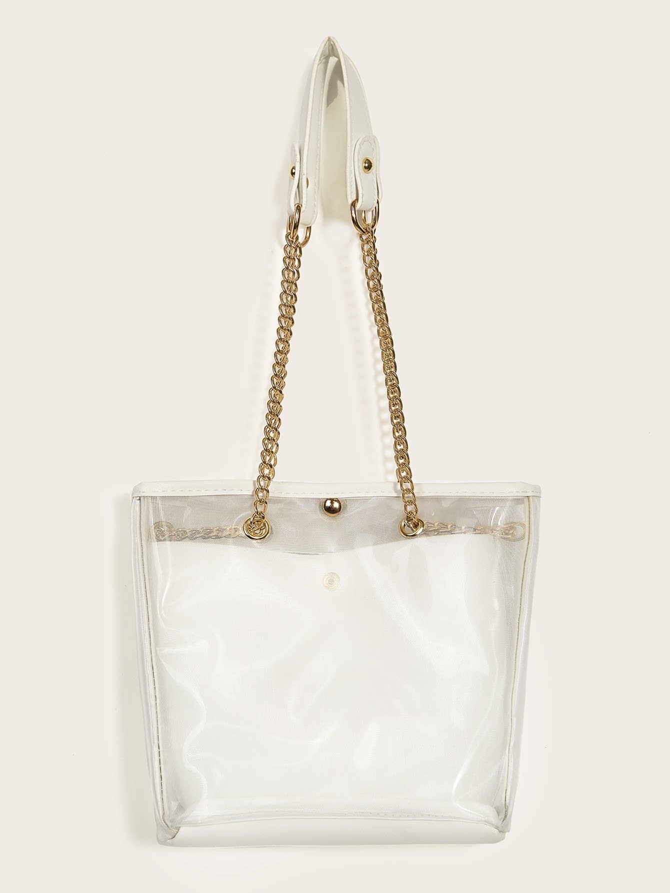 Faux Pearl Decor Clear Bag With Inner Pouch