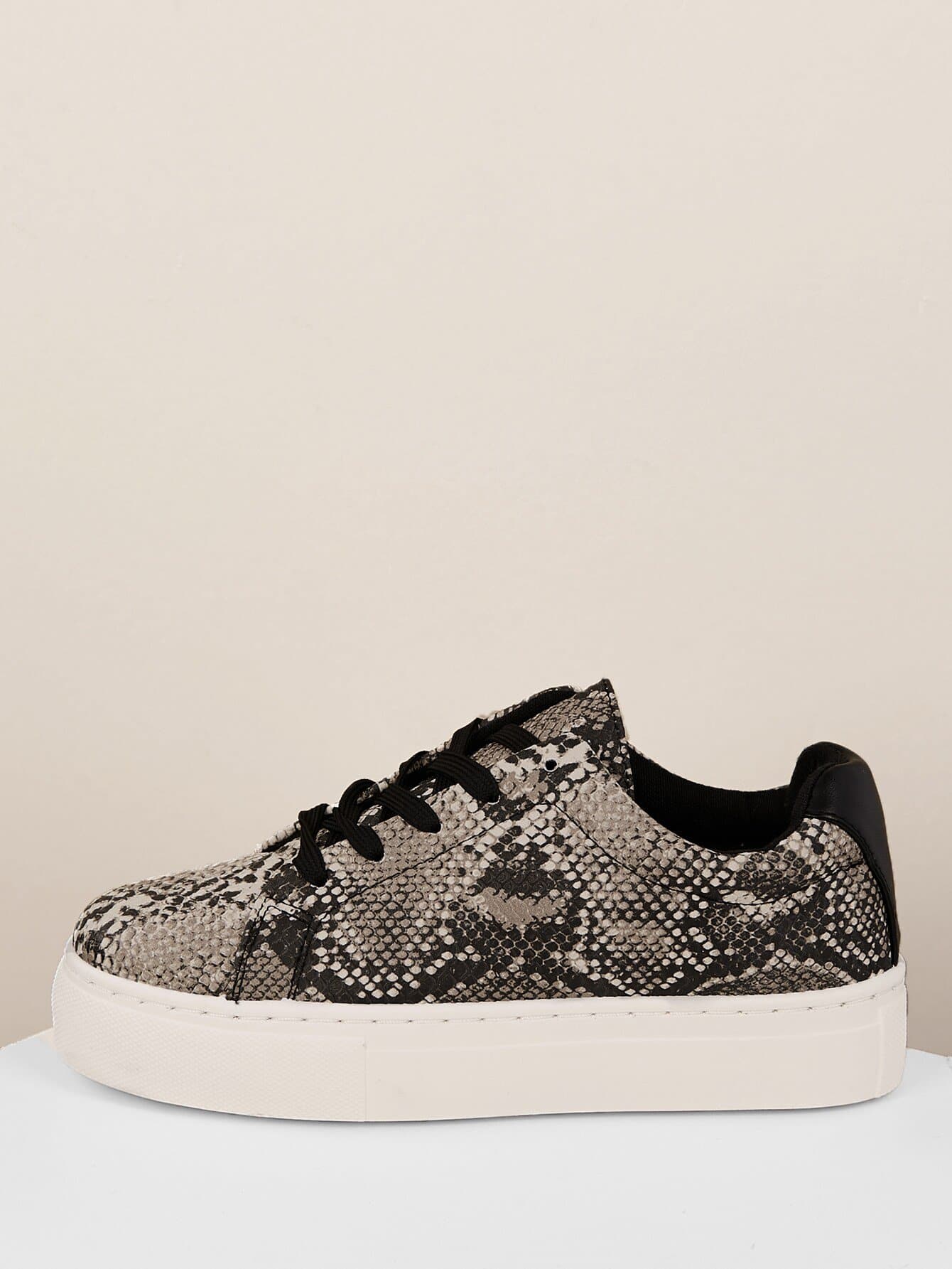 Almond Toe Lace Front Houndstooth Flatform Trainer Sneakers