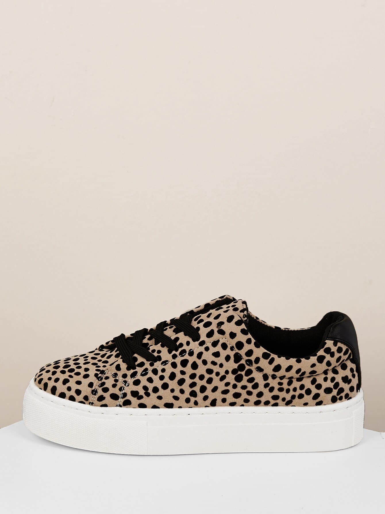 Almond Toe Lace Front Houndstooth Flatform Trainer Sneakers