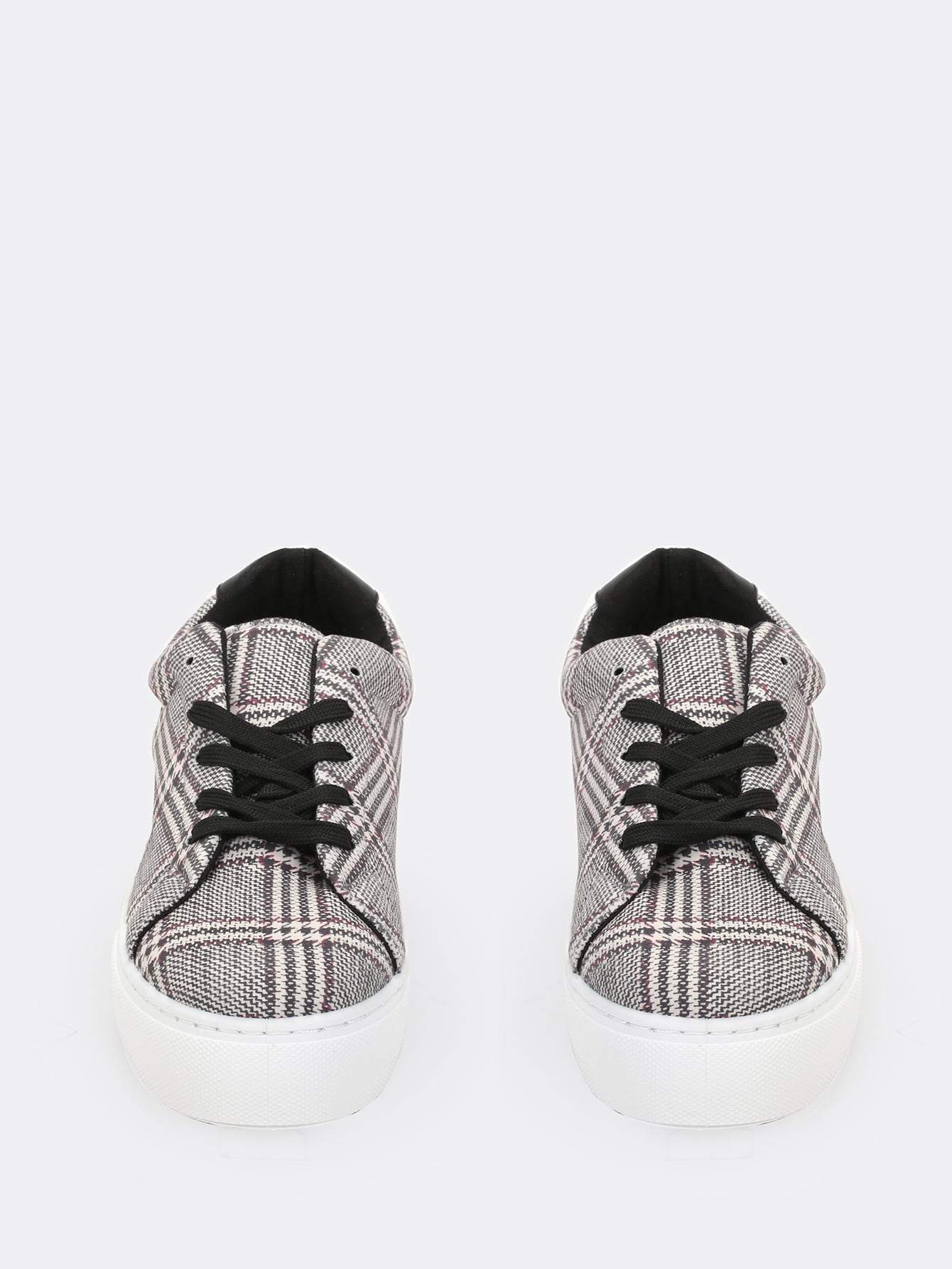 Almond Toe Lace Front Houndstooth Flatform Trainer Sneakers