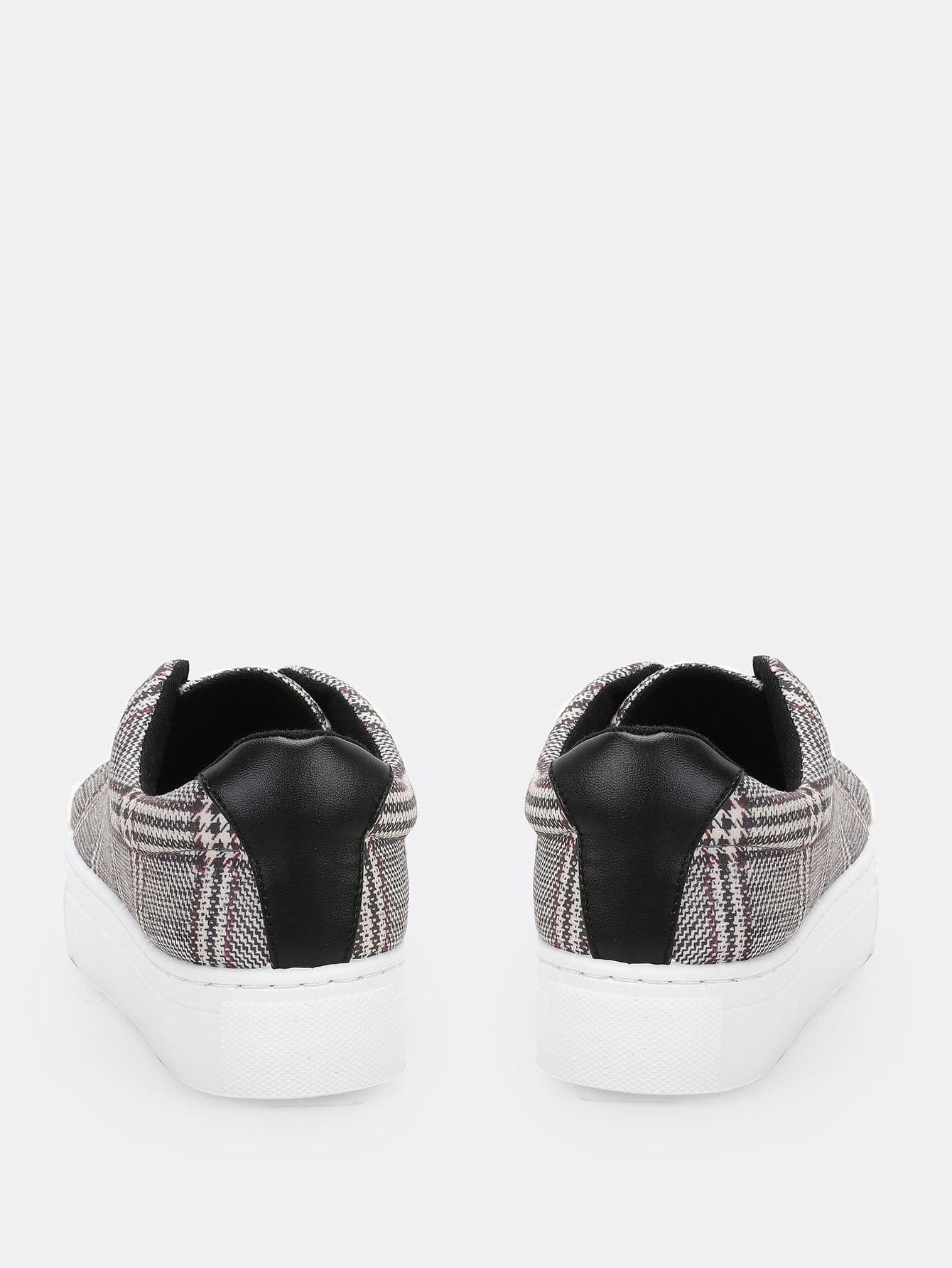 Almond Toe Lace Front Houndstooth Flatform Trainer Sneakers