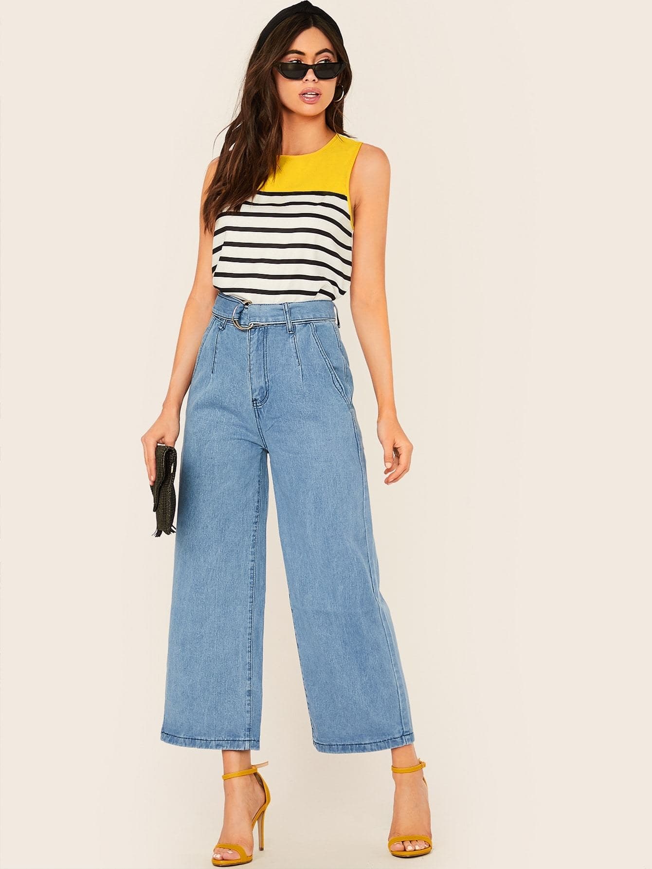 Colorblock Scallop Hem Striped Top