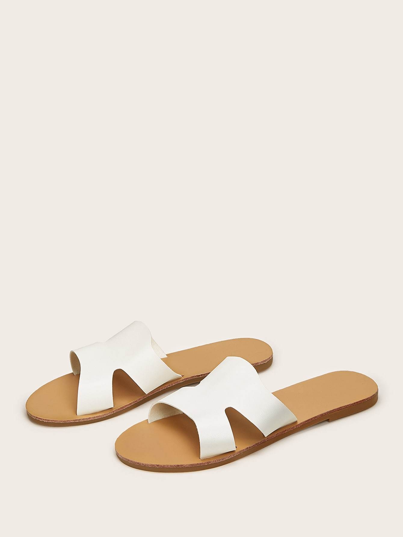 Open Toe Cut Out Flat Sliders Slippers