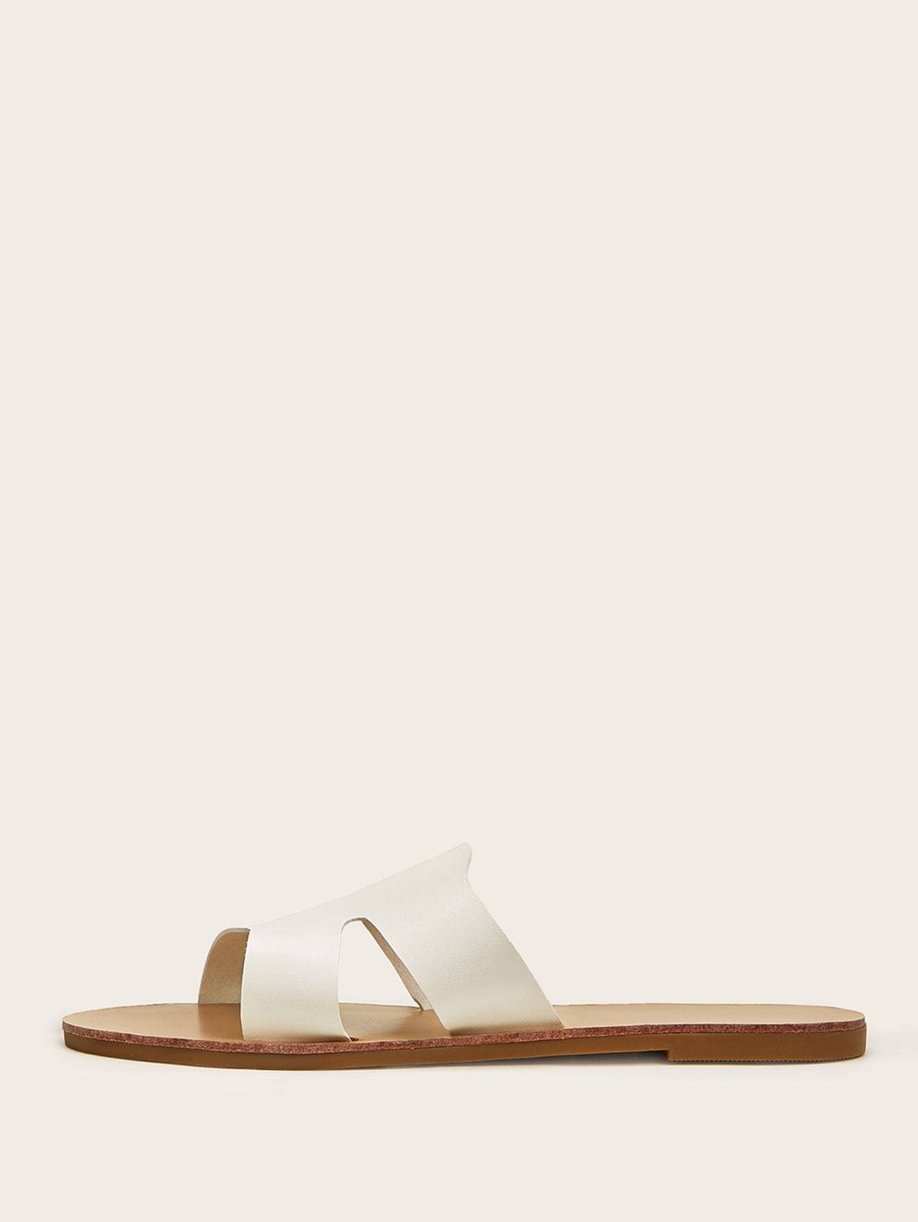 Open Toe Cut Out Flat Sliders Slippers
