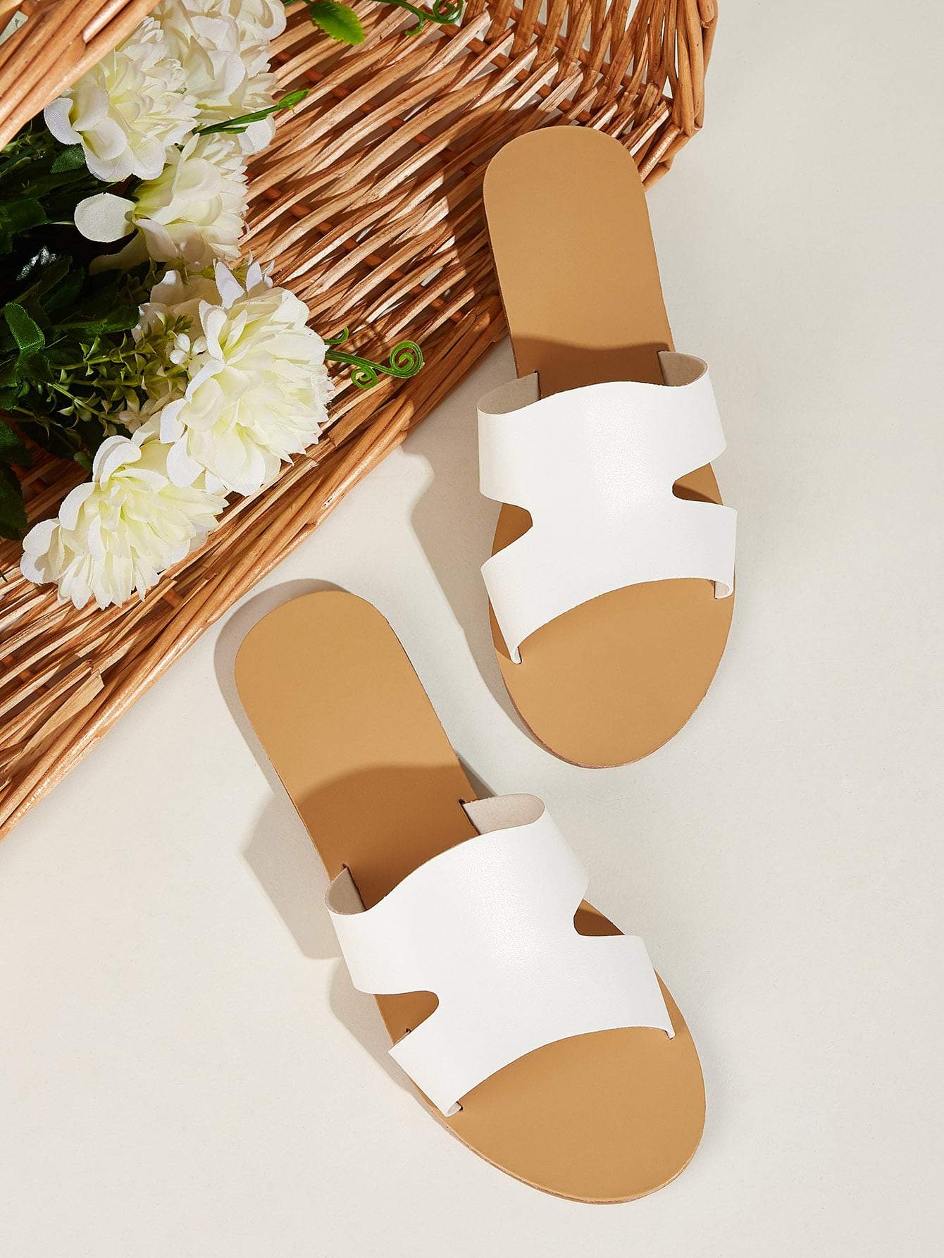 Open Toe Cut Out Flat Sliders Slippers