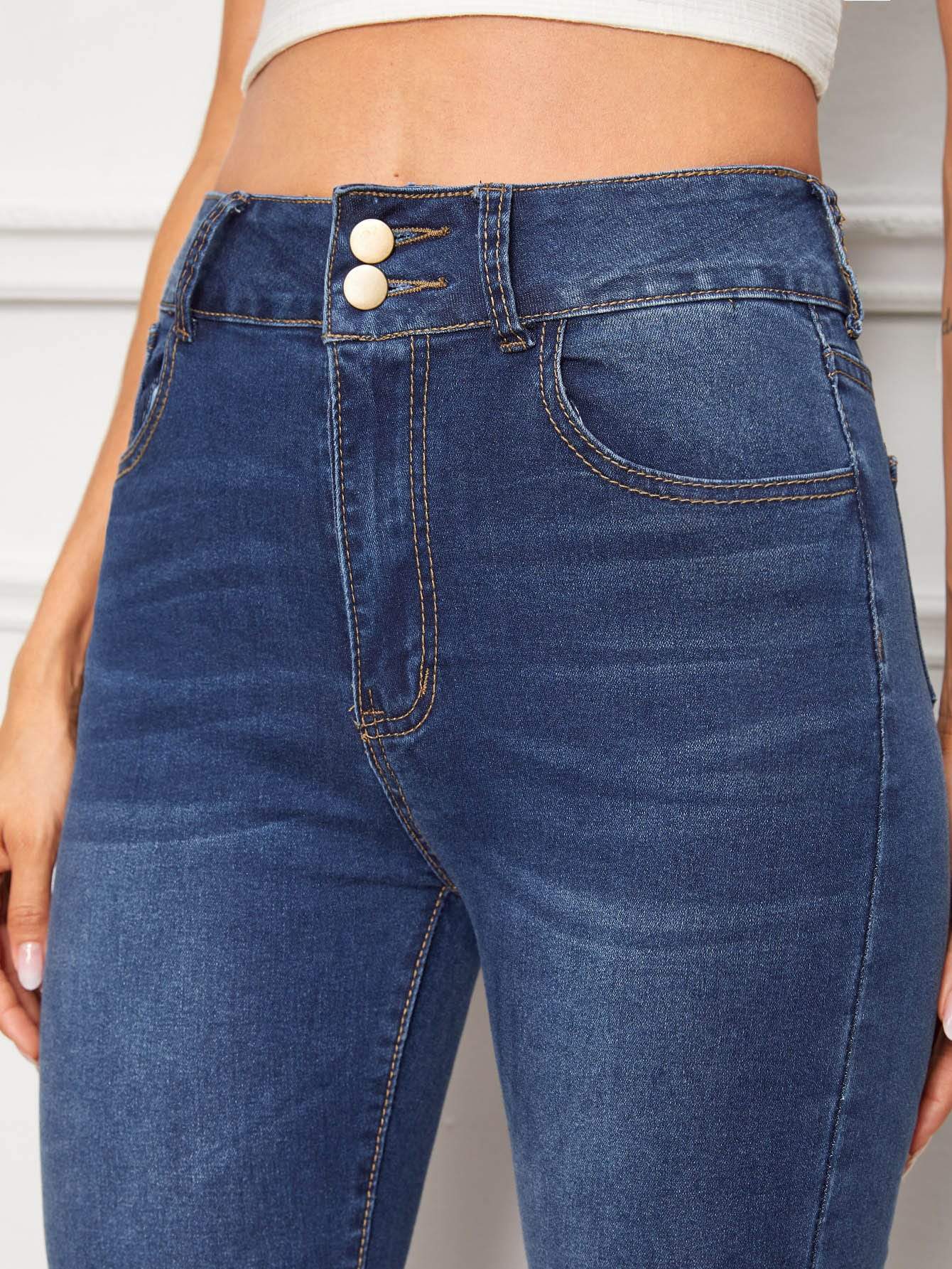Navy Blue High Waist Dark Wash Flare Leg Jeans