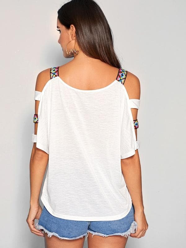 Batwing Cold Shoulder Tape Detail Top