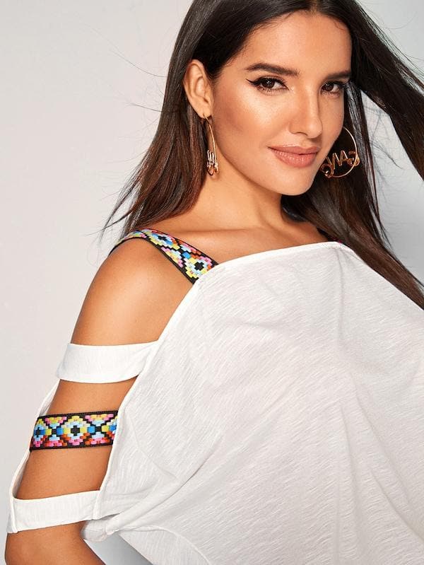 Batwing Cold Shoulder Tape Detail Top