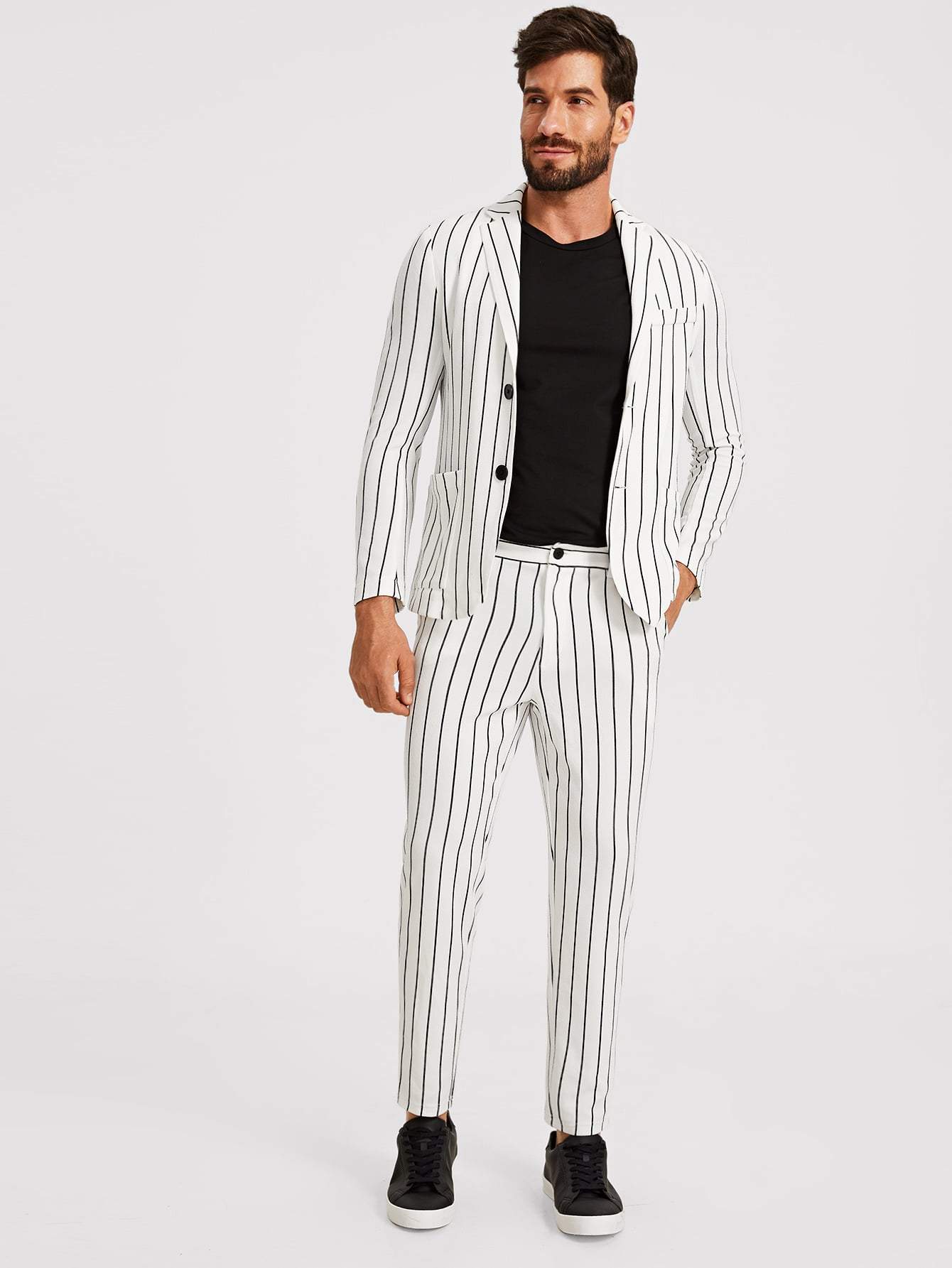 Preppy Mid Waist Slant Pocket Striped Pants