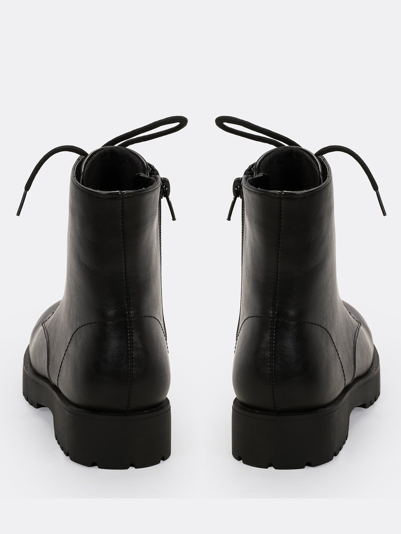 Crinkled Lace Front Lug Sole Combat Boots