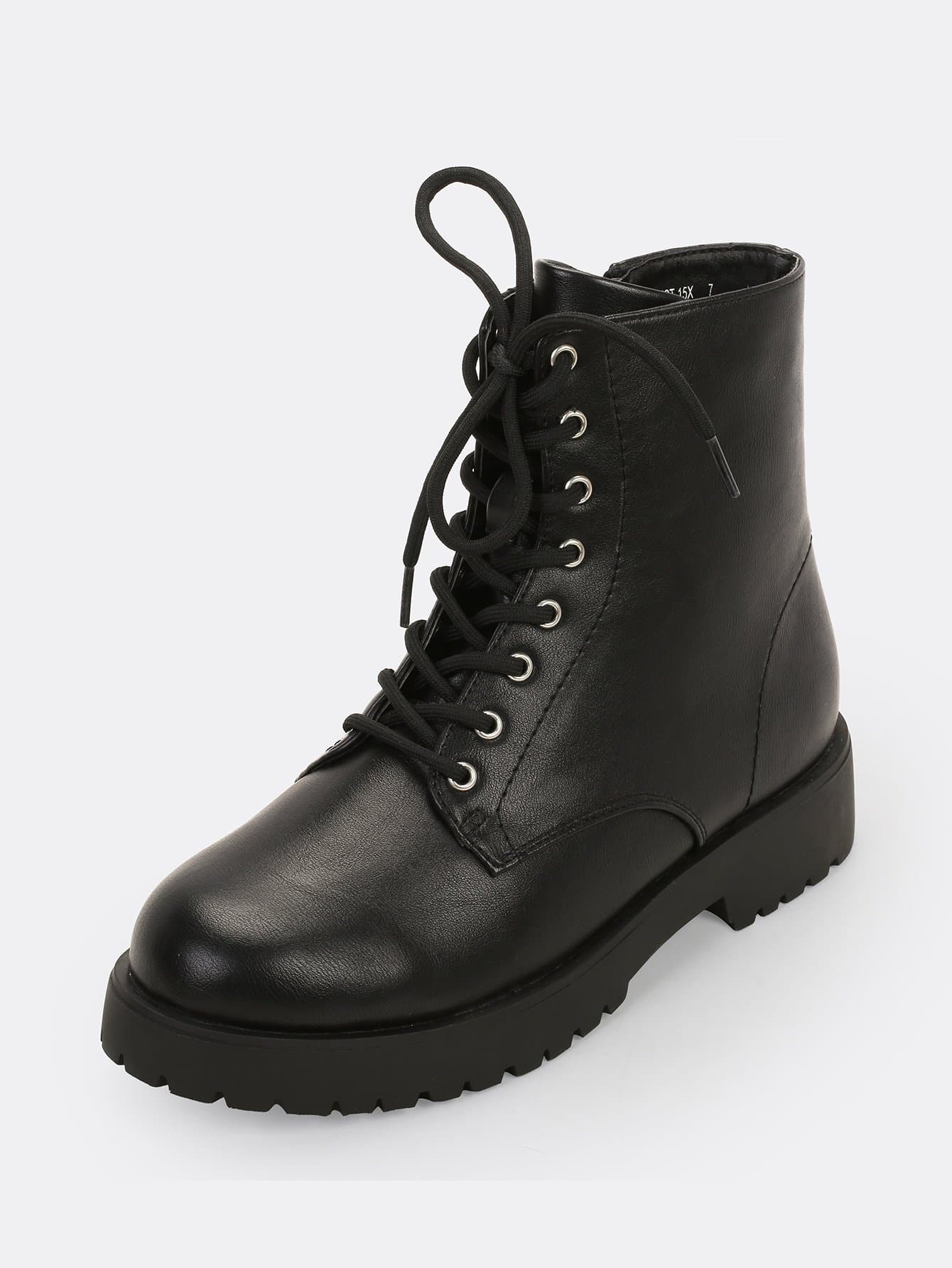 Crinkled Lace Front Lug Sole Combat Boots