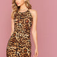 Sleeveless Crisscross Backless Slim Fit Leopard Dress