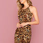 Sleeveless Crisscross Backless Slim Fit Leopard Dress