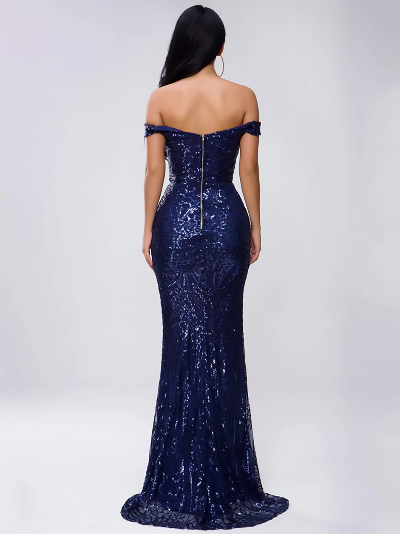 Zip Back Mermaid Hem Bardot Sequin Slim Fit Prom Dress