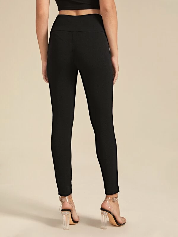 Wide Waistband Double Button Skinny Pants