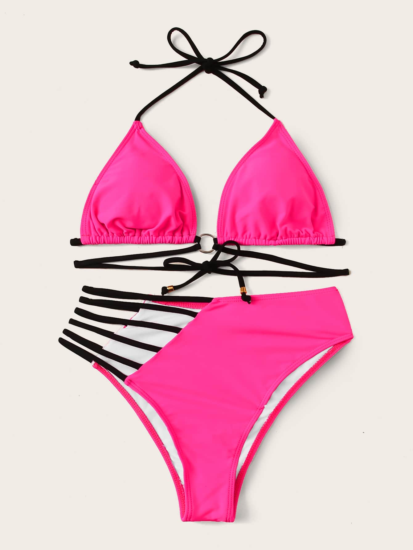 High Cut Triangle High Waist Halter Neck Bikini Swimwear
