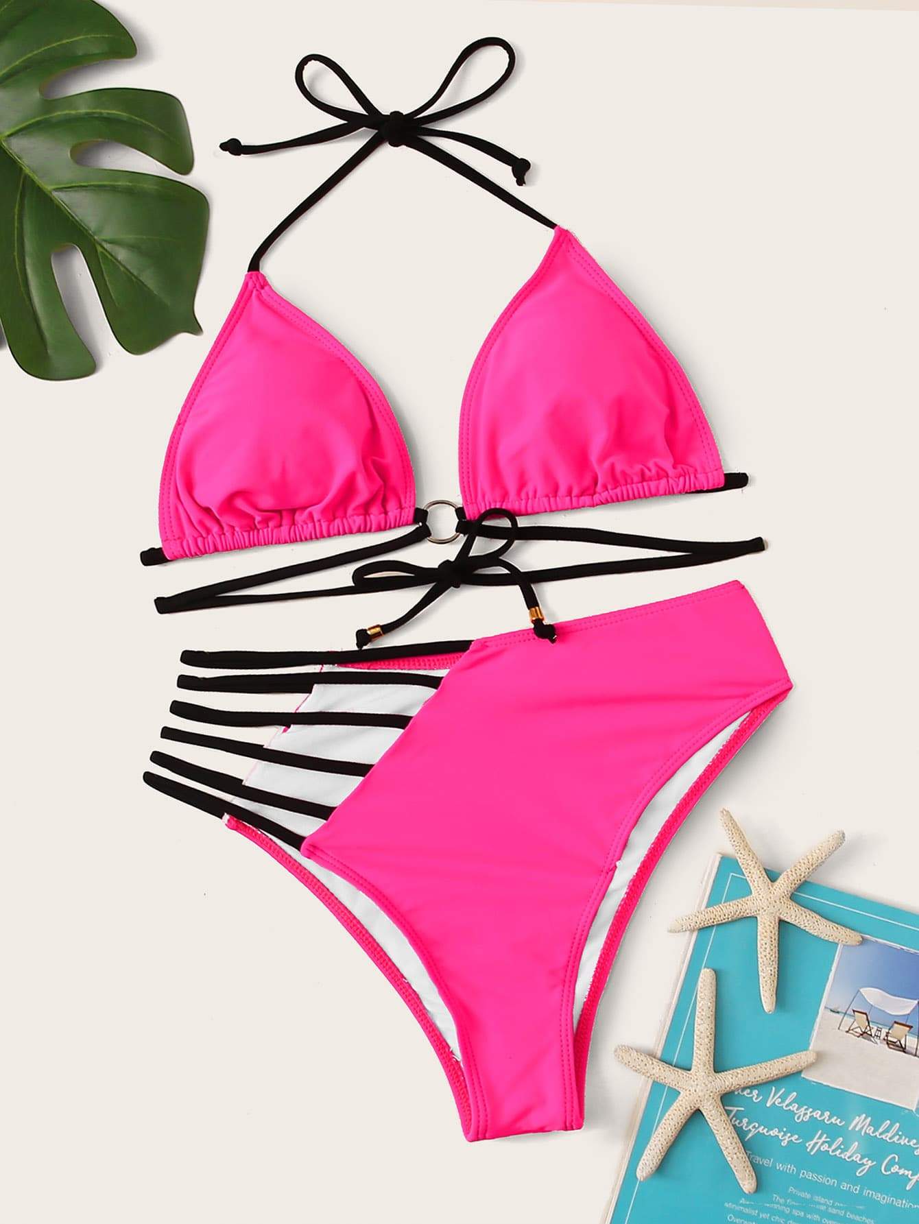 High Cut Triangle High Waist Halter Neck Bikini Swimwear