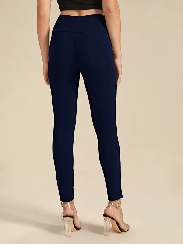 Wide Waistband Double Button Skinny Pants