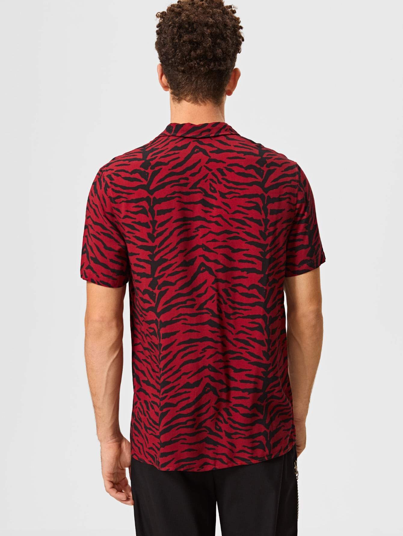 Button Front Men Notched Collar Tiger Striped Shirt