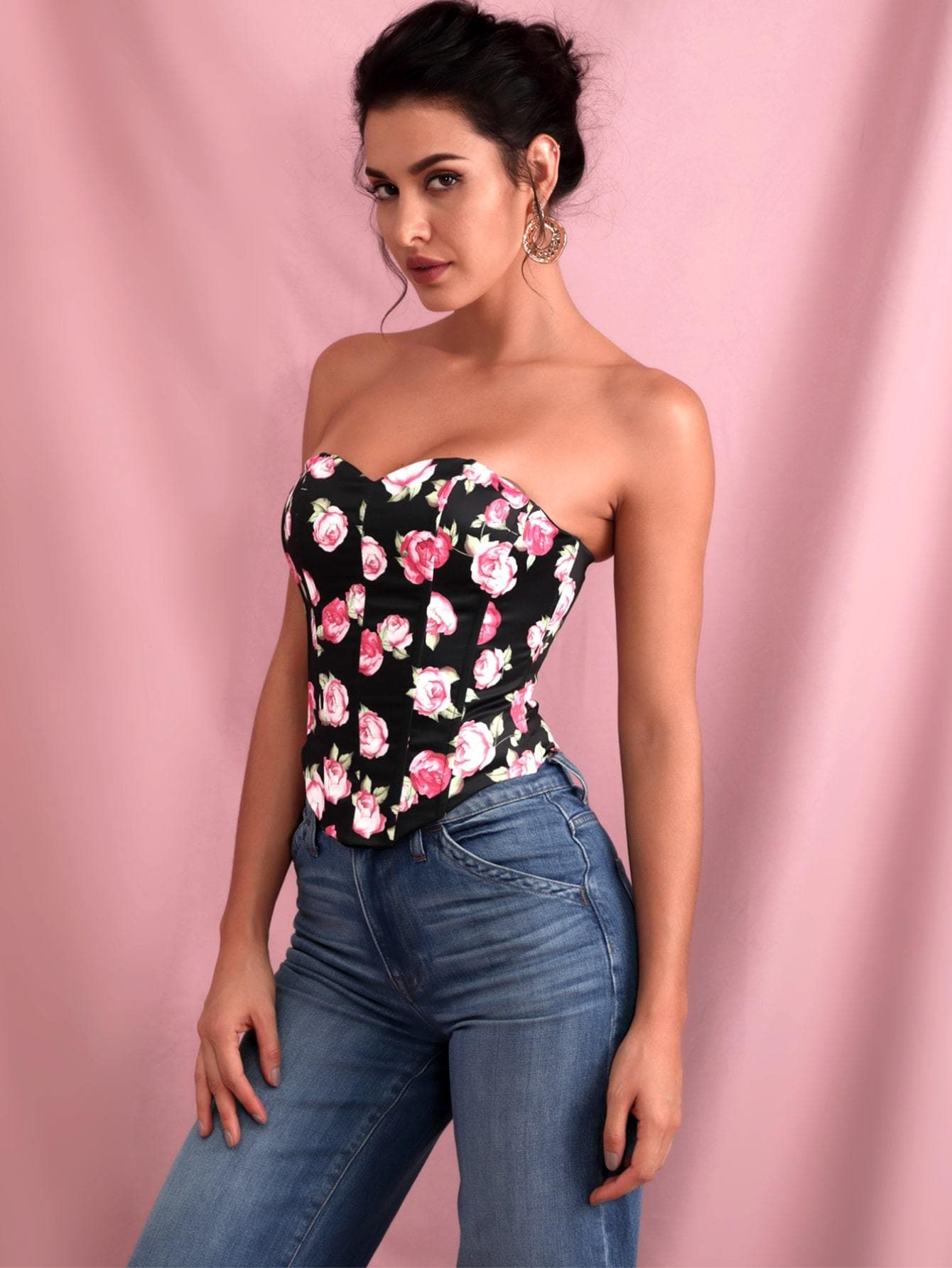 Strapless Sweetheart Asymmetrical Hem Floral Tube Top