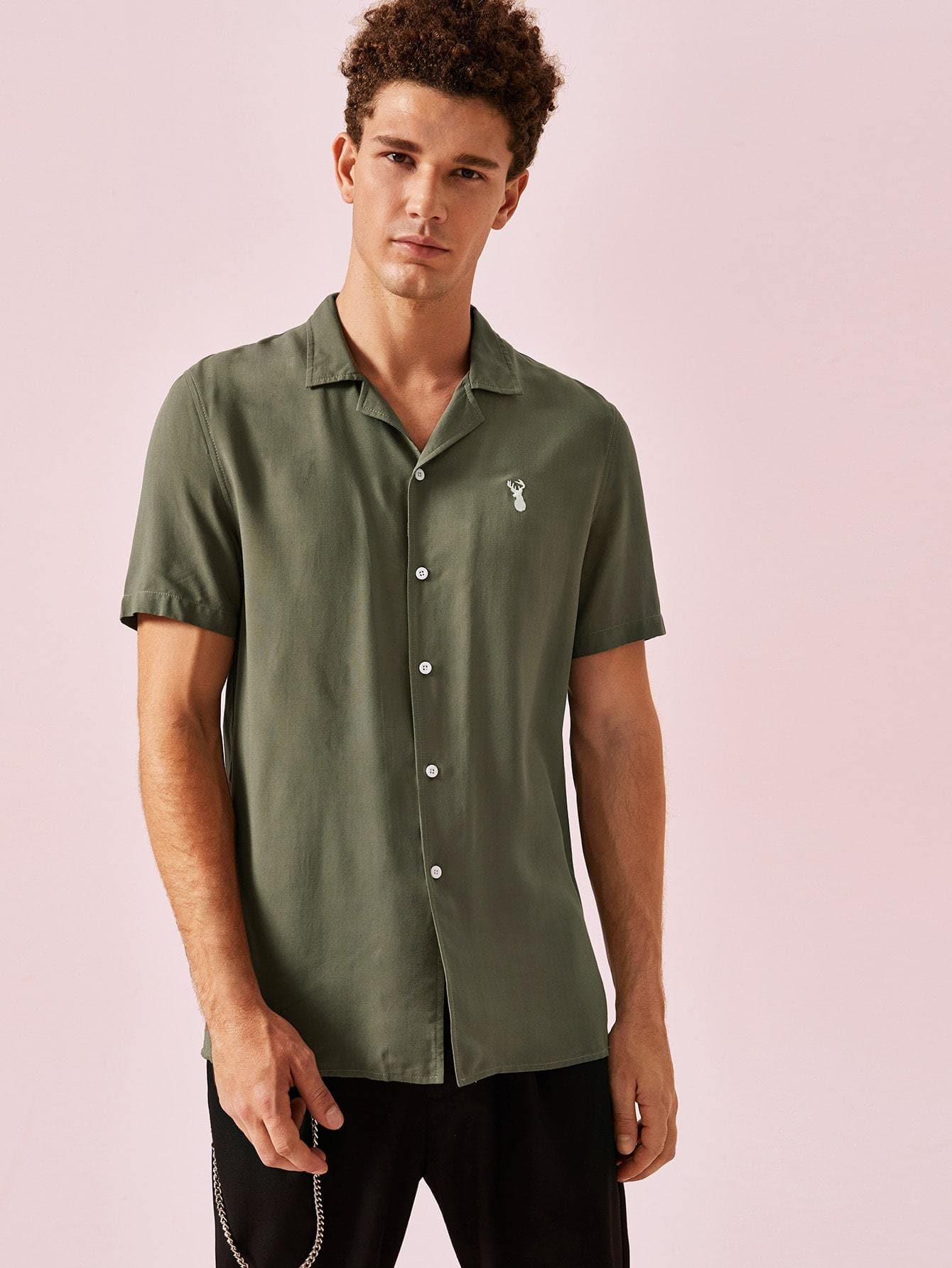 Army Green Embroidery Detail Shirt