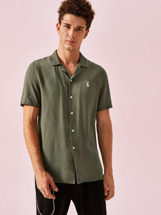Army Green Embroidery Detail Shirt