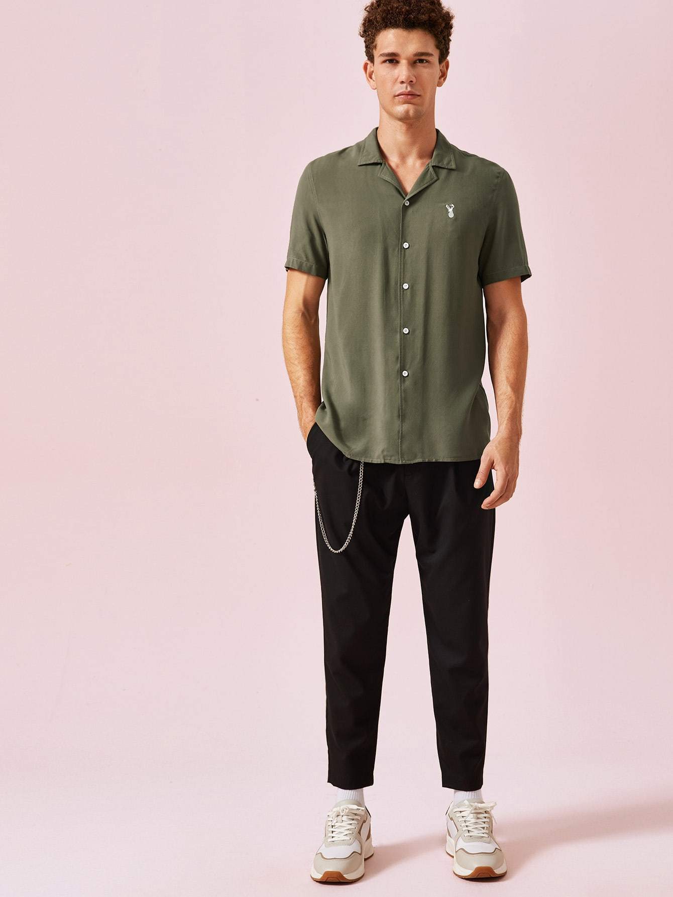 Army Green Embroidery Detail Shirt