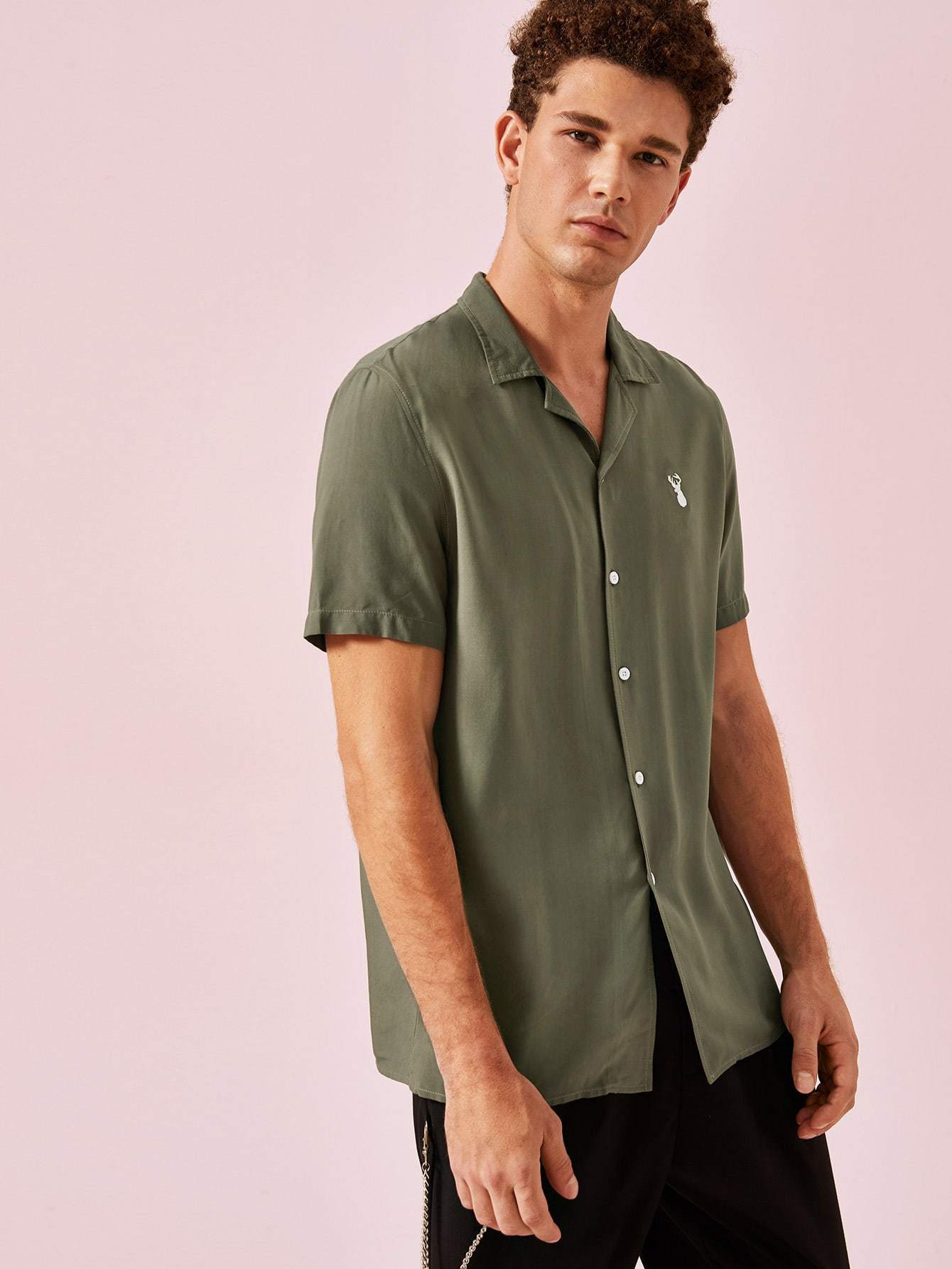 Army Green Embroidery Detail Shirt