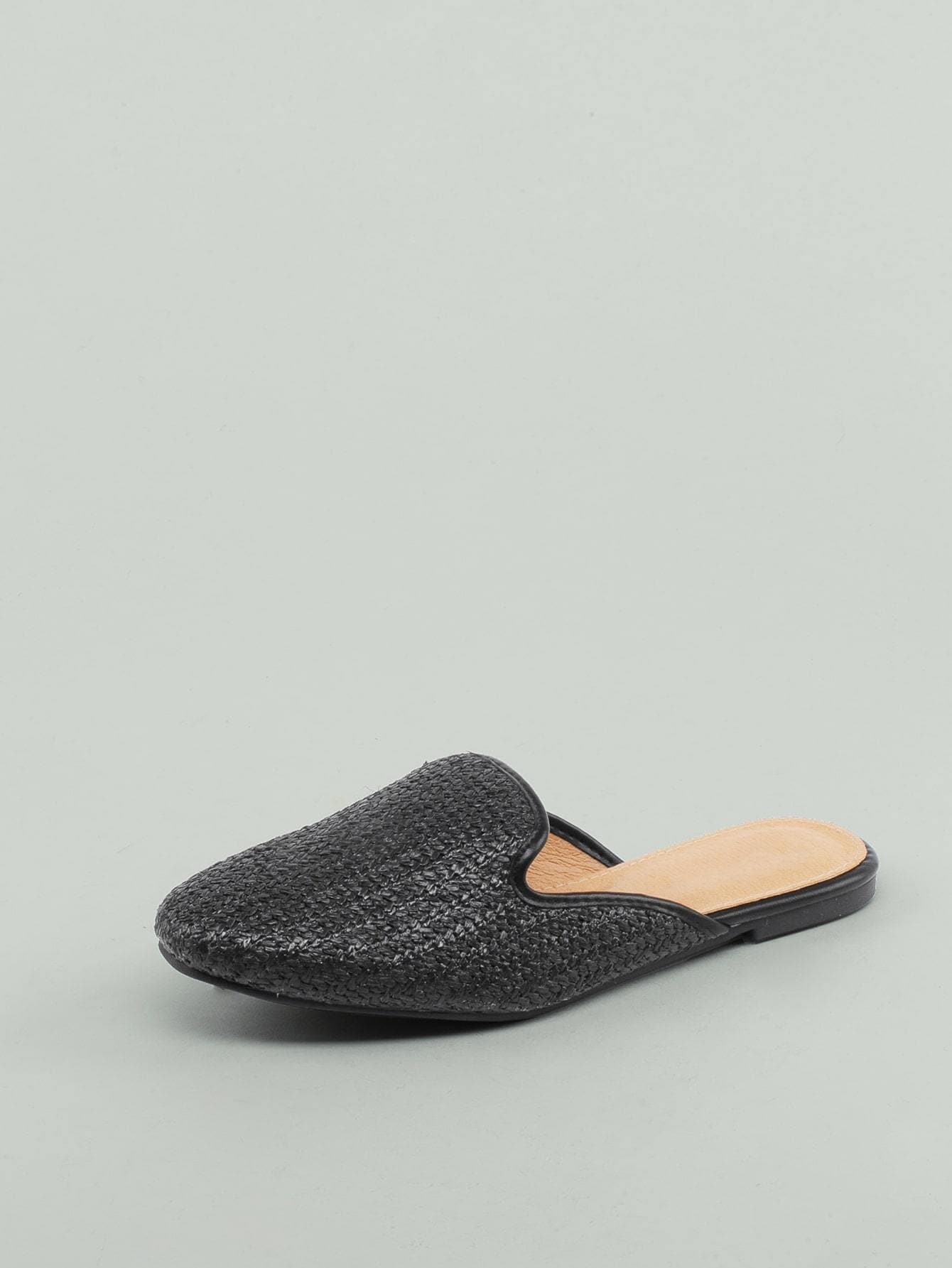 Woven Straw Almond Toe Flat Mules