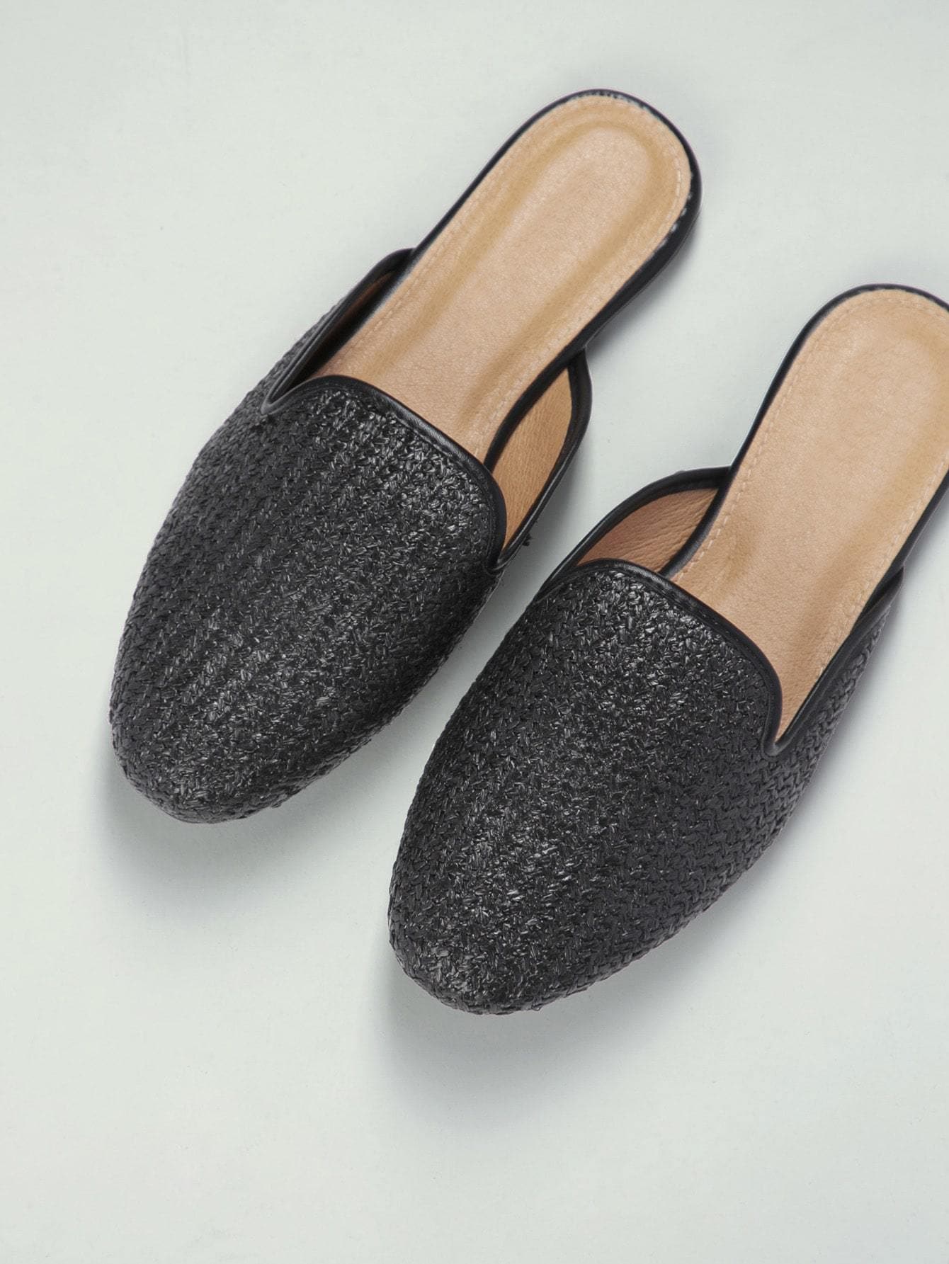 Woven Straw Almond Toe Flat Mules