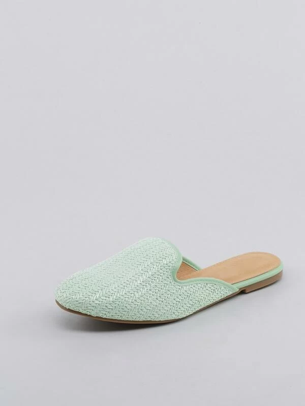 Woven Straw Almond Toe Flat Mules