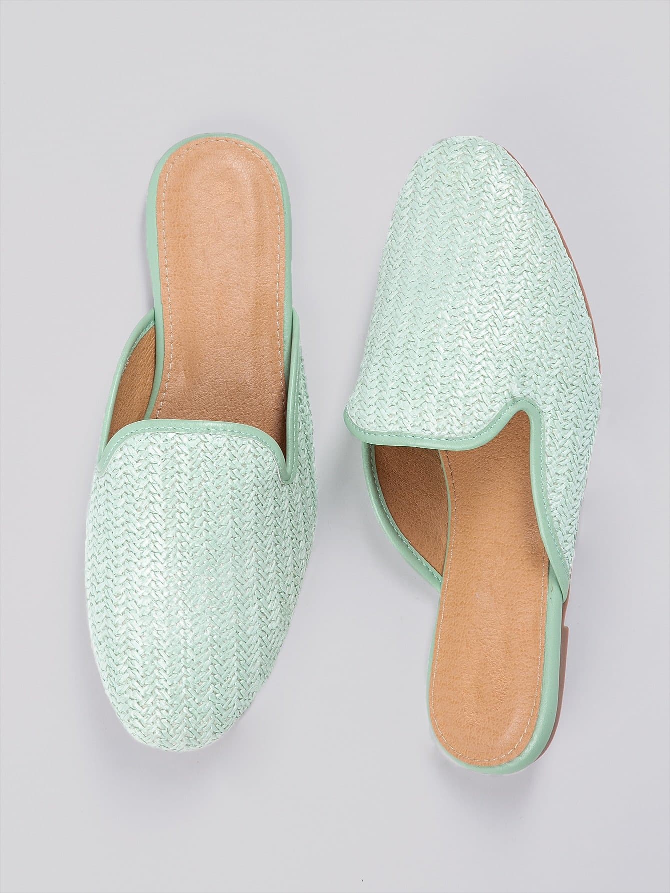 Woven Straw Almond Toe Flat Mules