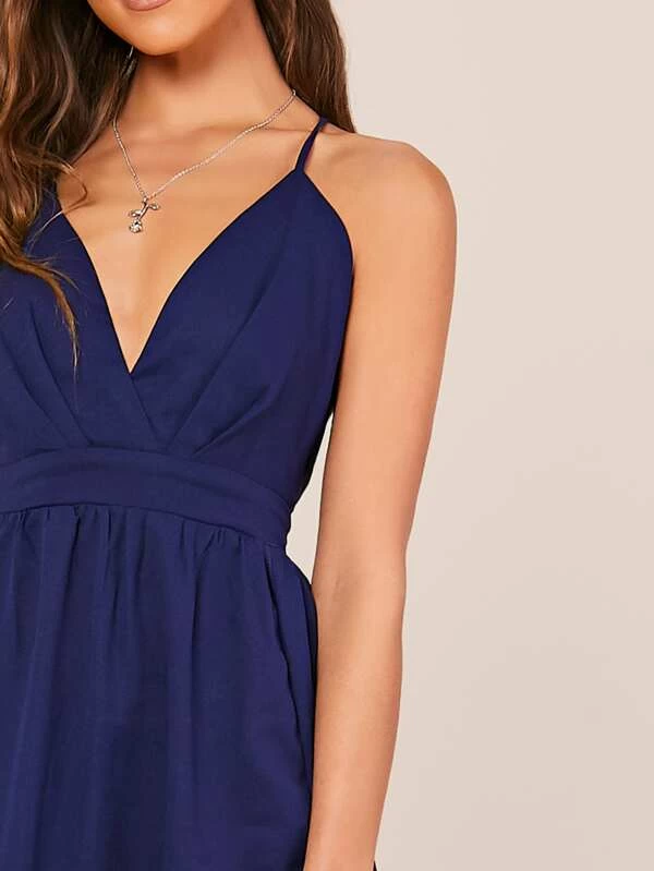 Sleeveless Crisscross Open Back High Split Halter Dress